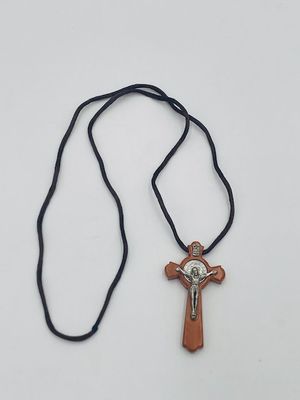 St Benedict Crucifix Necklace wooden / Cruces de Madera San Benito w/cord