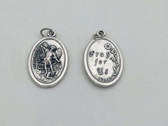 St Michael 1&quot; oval oxidized medal - Pray for Us
