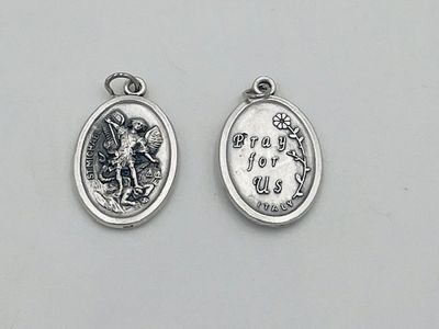 St Michael 1&quot; oval oxidized medal - Pray for Us