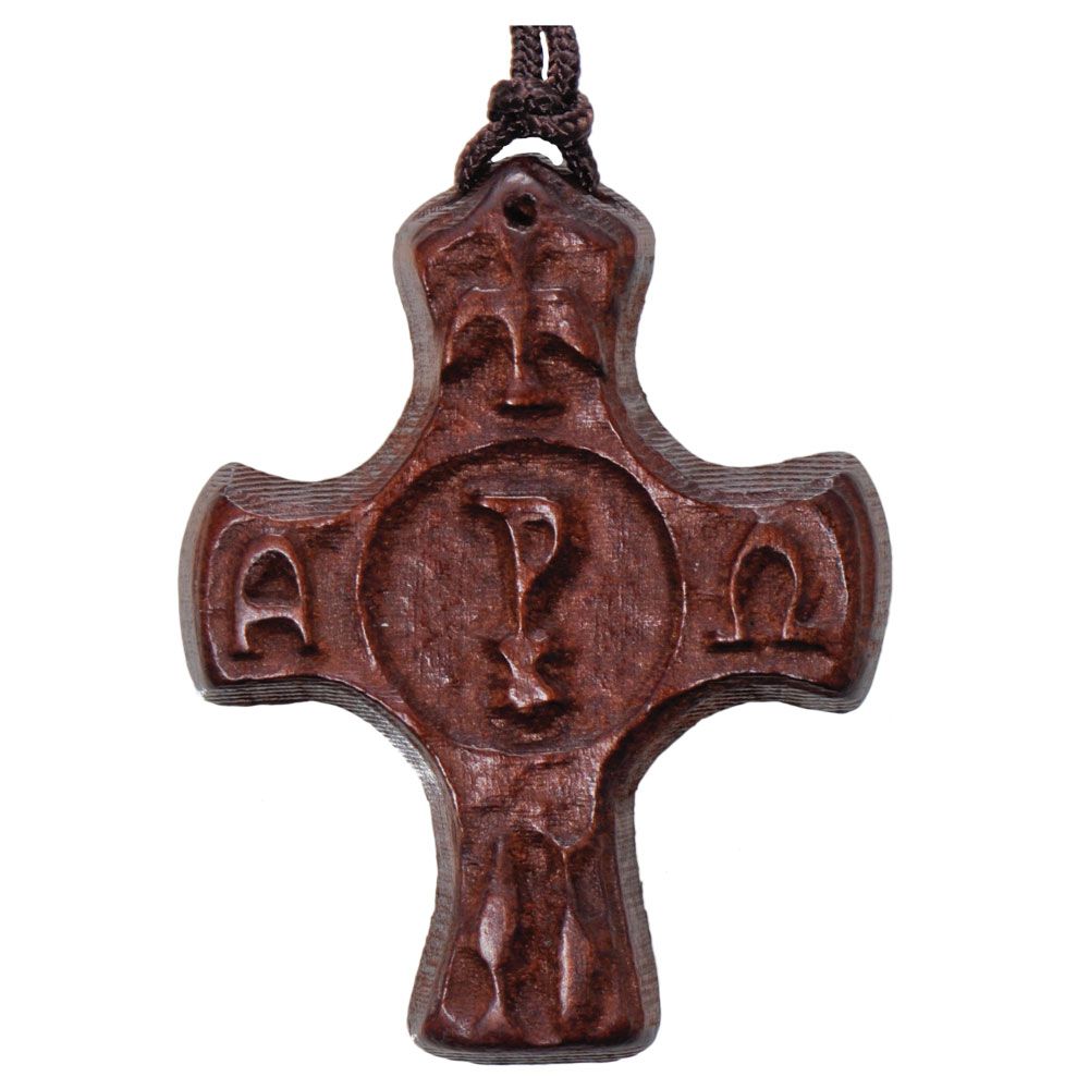 Necklace Wood Alpha/Omega PX Symbols 2&quot;