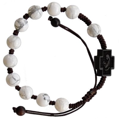8mm Adjustable Howlite &amp; Jujube Wood Rosary Bracelet