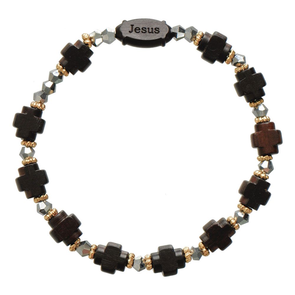 8mm Cross Cut Jujube Wood Rosary Bracelet