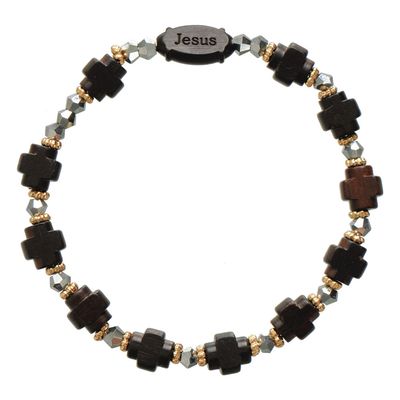 8mm Cross Cut Jujube Wood Rosary Bracelet