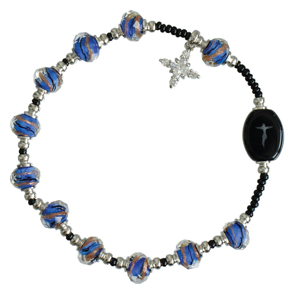 8mm Blue Murano Glass Rosary Bracelet