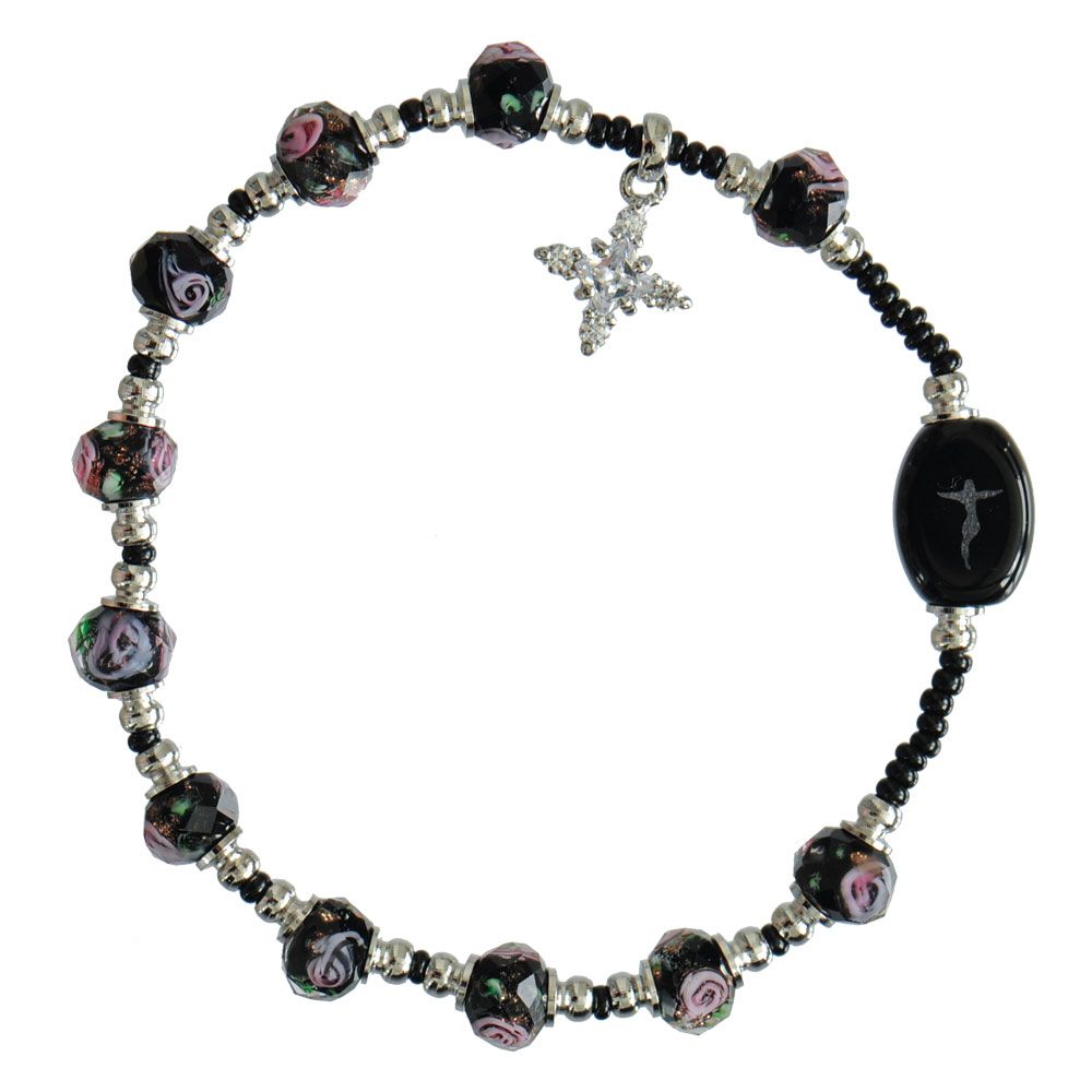 8mm Plum Swirl Murano Glass Rosary Bracelet