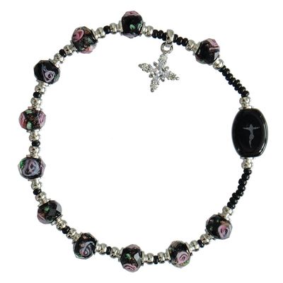 8mm Plum Swirl Murano Glass Rosary Bracelet