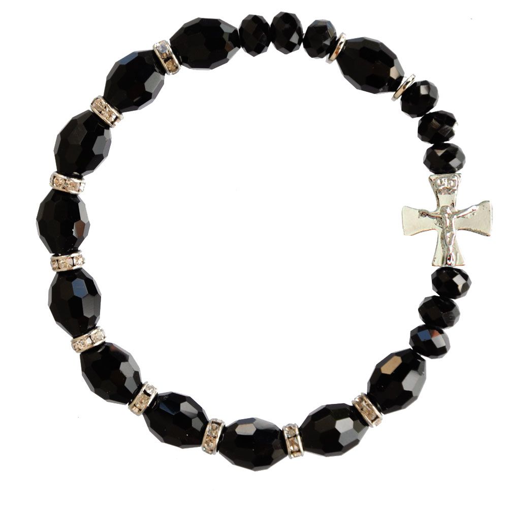10mm Black Genuine Crystal Rosary Bracelet
