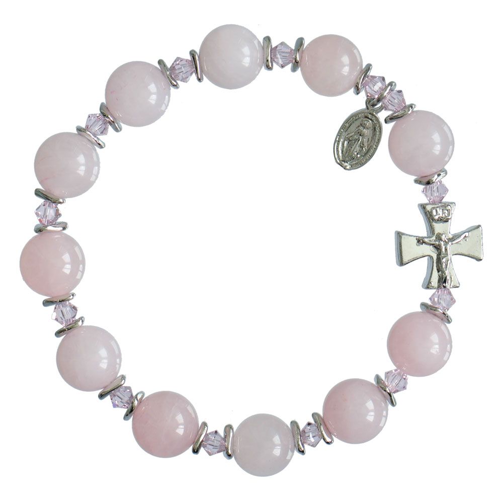 10mm Genuine Rose Quartz Rosary Bracelet