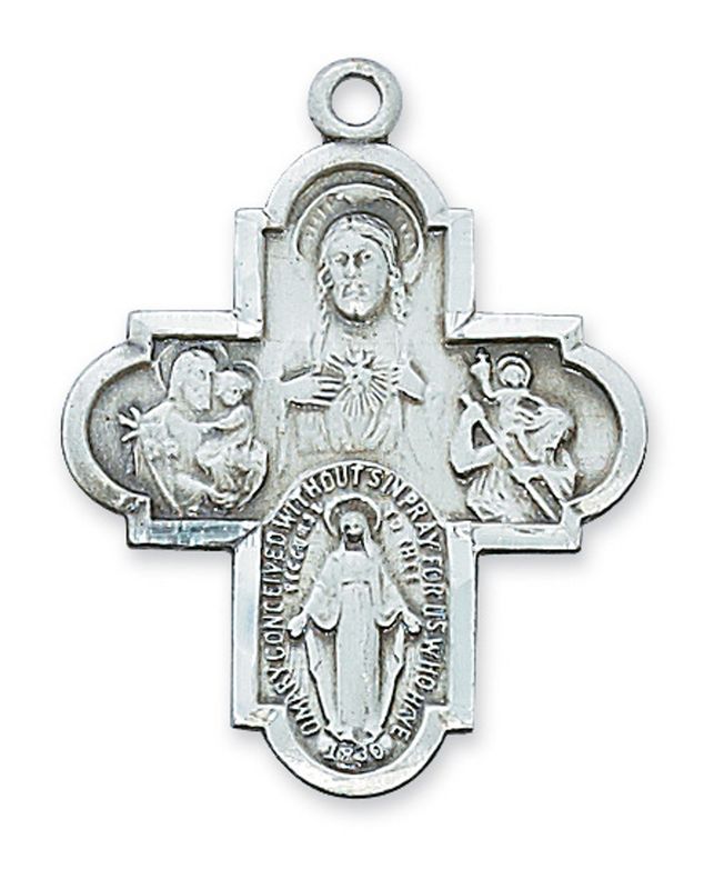 4-Way Sterling Silver Cross 24&quot; chain