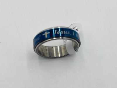 Ring stainless steel &quot;Jesus, I Trust You&quot; silver/blue spinning (assorted sizes)