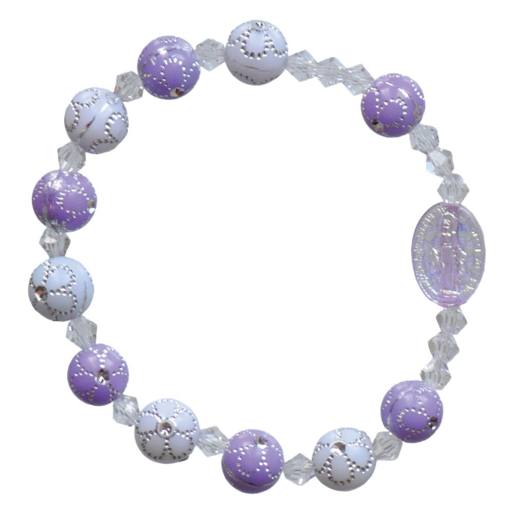 Rosary Bracelet for Children - Purple Flower Acrylic