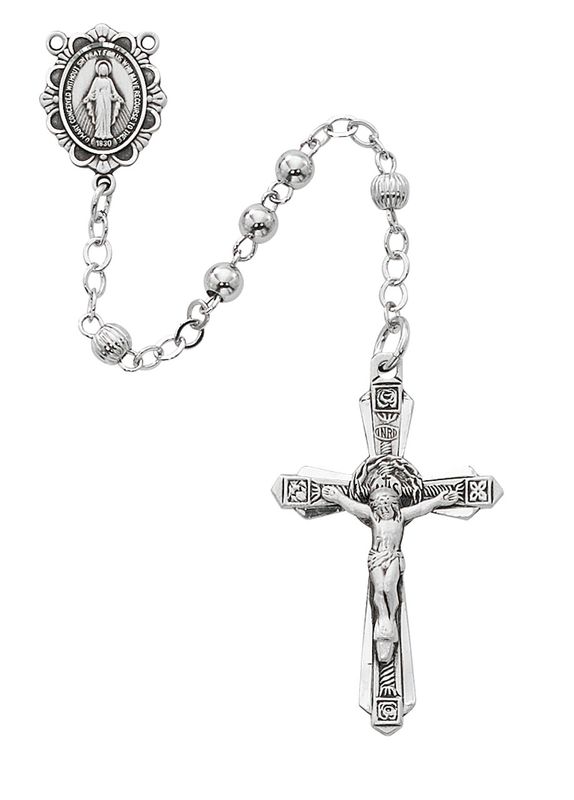 Rosary 4mm All Sterling Silver Crucifix &amp; Center + Gift Box