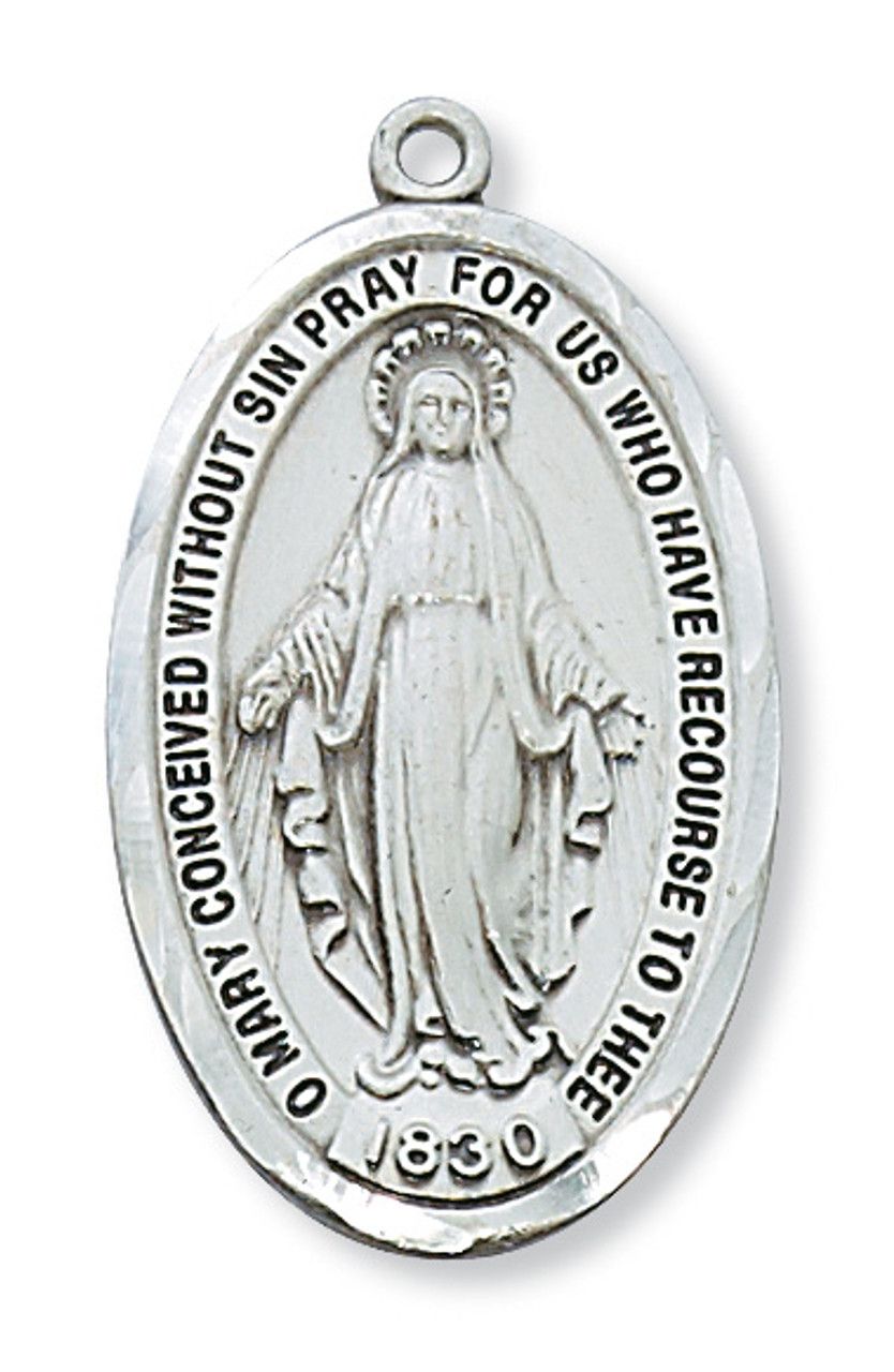Necklace SS oval Miraculous Medal, 24&quot; chain + gift box
