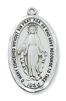 Necklace SS oval Miraculous Medal, 24&quot; chain + gift box