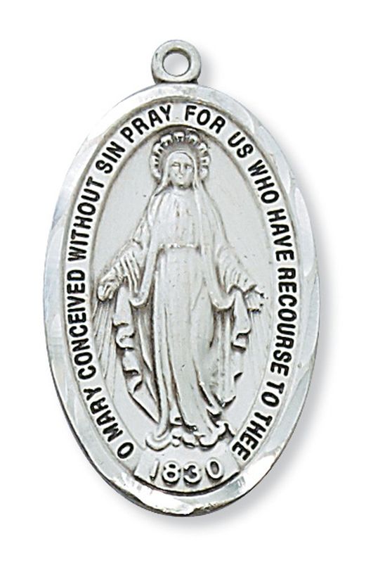 Necklace SS oval Miraculous Medal, 24&quot; chain + gift box