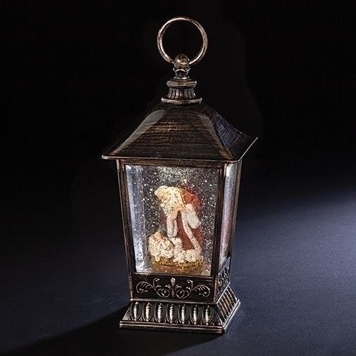 9.7&quot; Lighted Swirl Kneeling Santa Bronze Lantern