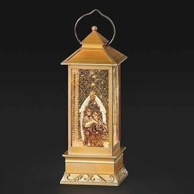 11&quot;Lighted Swirl Golden Lantern Holy Family with Arch