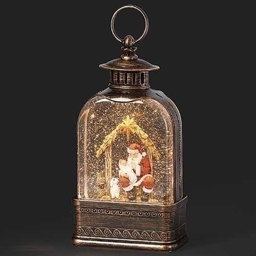 9.5&quot; Lighted Swirl Lantern Santa Shushing Baby Jesus