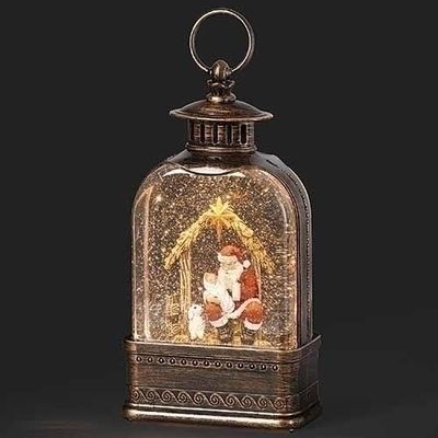 9.5&quot; Lighted Swirl Lantern Santa Shushing Baby Jesus