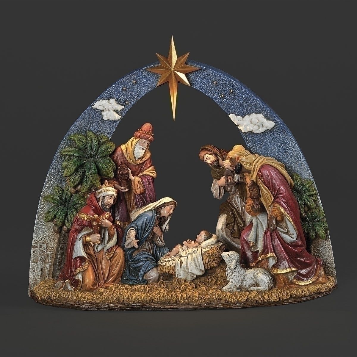 Lighted Nativity Under Sky Arch 14&quot;