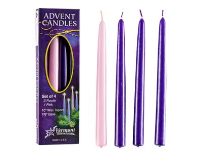 Advent candles: wax tapers 10" (set of 4) Advent candles: wax tapers 10" (set of 4)