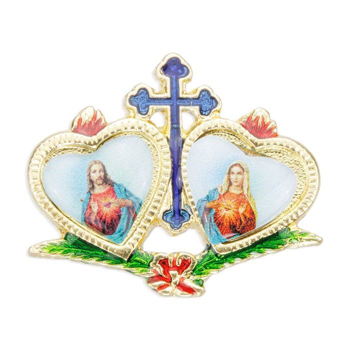 Twin Hearts SHJ - IHM Pin  gold tone epoxied - 1&quot; x 1 1/4&quot;