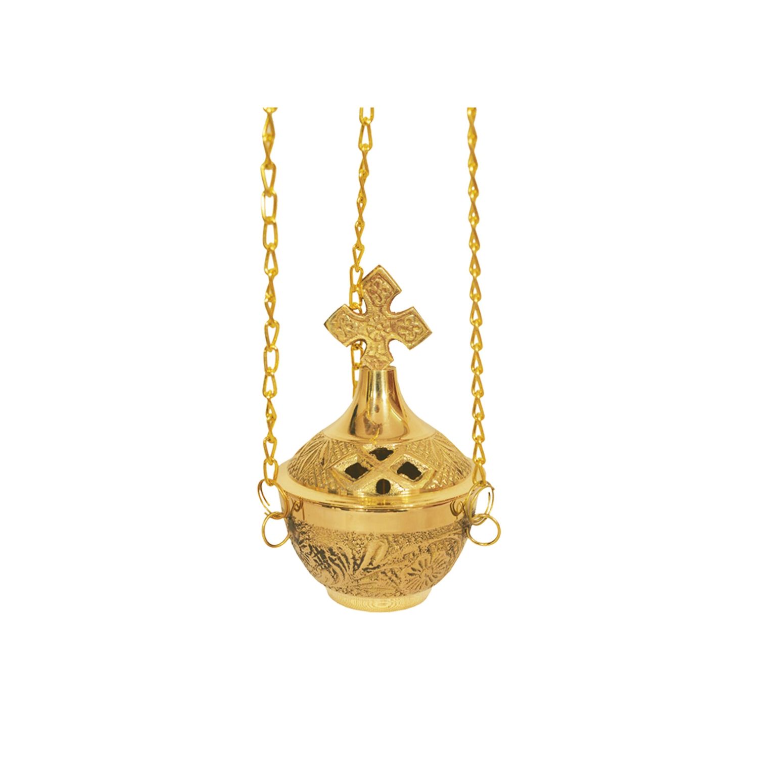 Cross Carved Hanging Brass Censer Incense Burner (4 in)