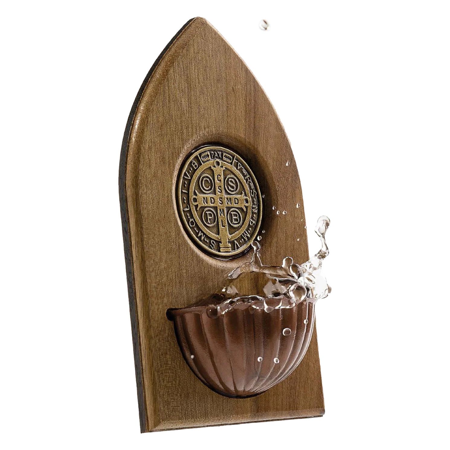 St Benedict Holy Water Font wood/antique gold