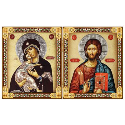 Icon Diptych - Christ The Teacher and Virgin of Vladimir 8"