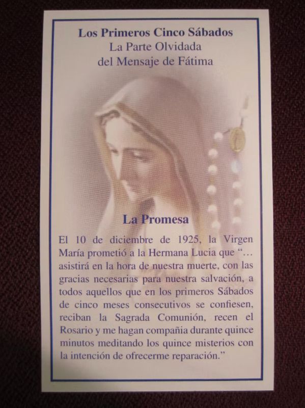 Los Primaros Cincos Sabados Prayer Card