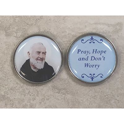 St Padre Pio epoxy prayer pocket token/coin