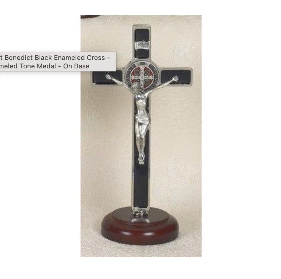 St Benedict Enameled Medal Standing Crucifix 8" black enamel
