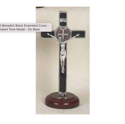 St Benedict Enameled Medal Standing Crucifix 8" black enamel
