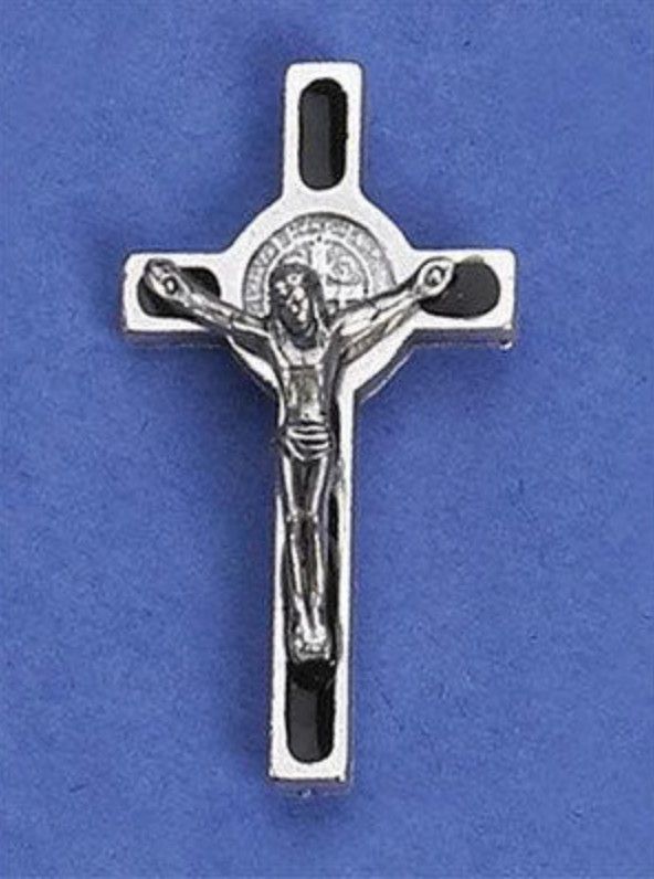 Saint Benedict Crucifix Lapel Pin silver/black enamel