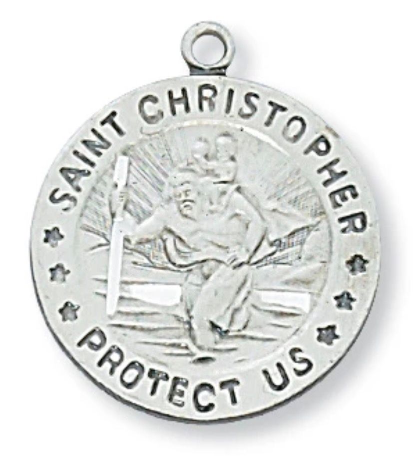 St Christopher round Sterling Silver Medal on  18" chain