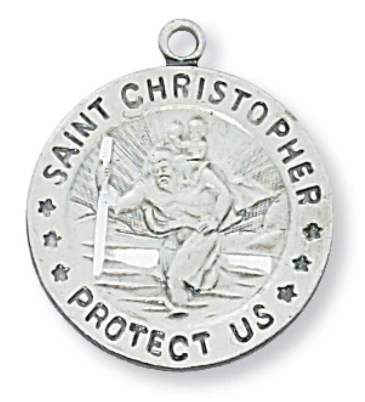 St Christopher round Sterling Silver Medal on  18" chain