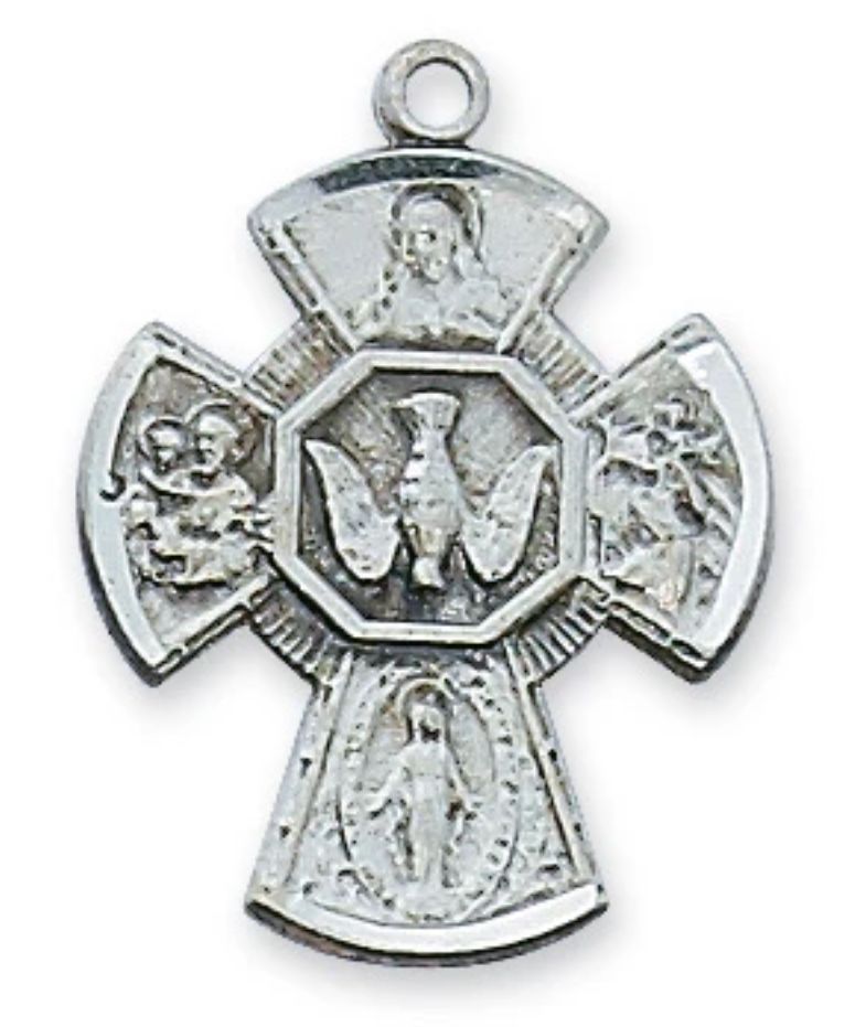 Sterling Silver 4-Way Holy Spirit Medal w/ 18”