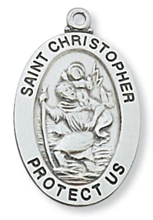St Christopher Oval Sterling Silver Medal with 20” chain