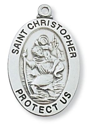 St Christopher Oval Sterling Silver Medal with 20” chain