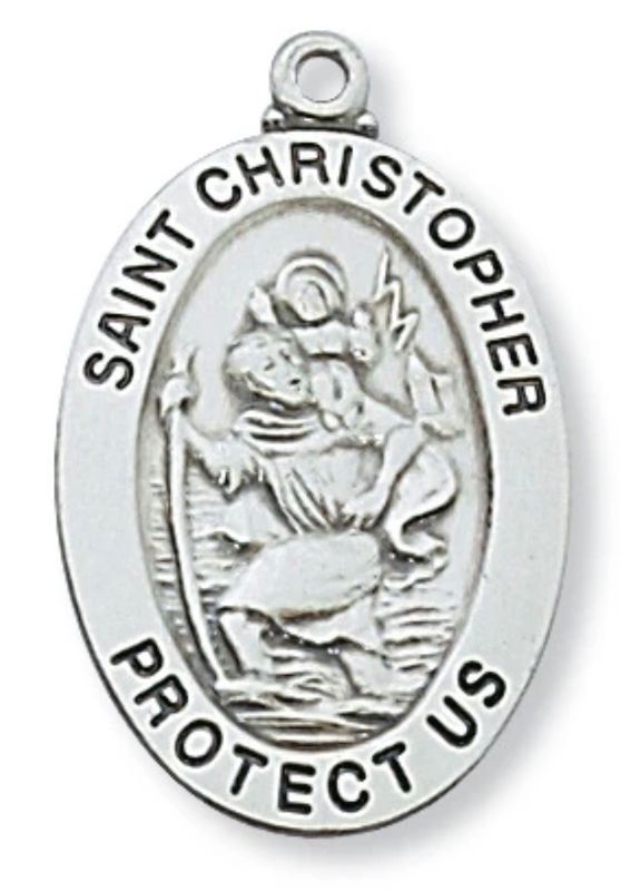 St Christopher Oval Sterling Silver Medal with 20” chain