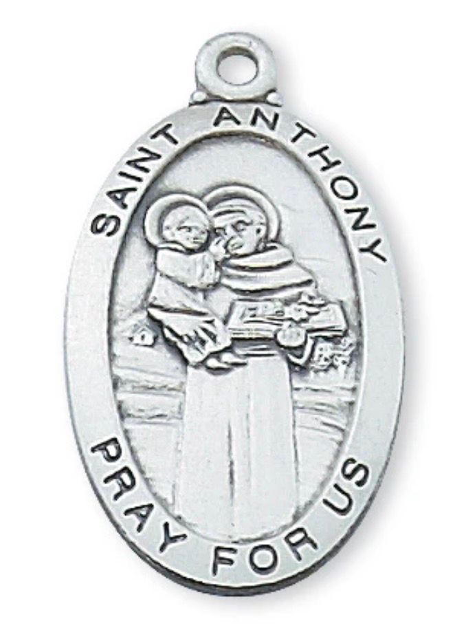 Sterling Silver Oval St Anthony Medal on 24” chain