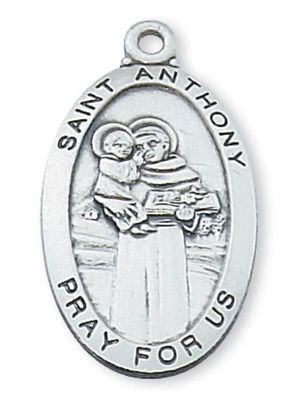 Sterling Silver Oval St Anthony Medal on 24” chain