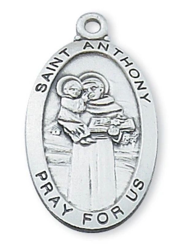 Sterling Silver Oval St Anthony Medal on 24” chain