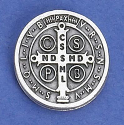 Lapel Pin St Benedict medal silver tone 3/4"
