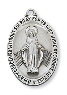 Miraculous Medal Sterling Silver 24" stainless steel chain + gift box