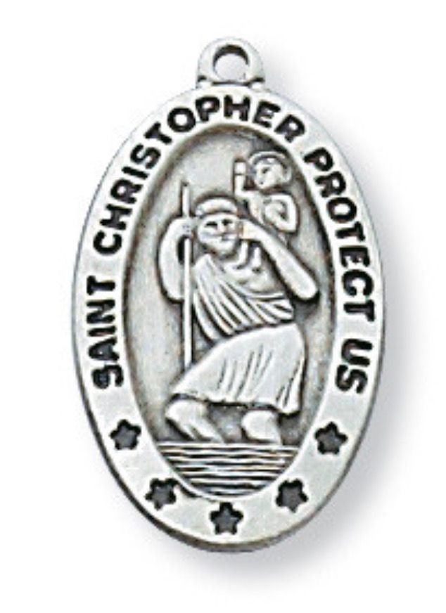 St Christopher Small Oval Sterling Silver Medal on 18” chain