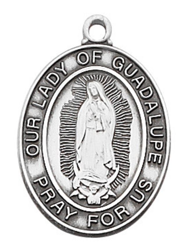 Sterling Silver Guadalupe Oval Medal on 18" chain