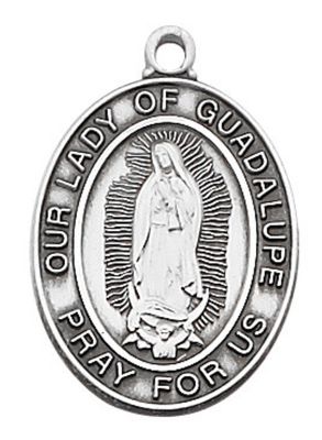 Sterling Silver Guadalupe Oval Medal on 18" chain