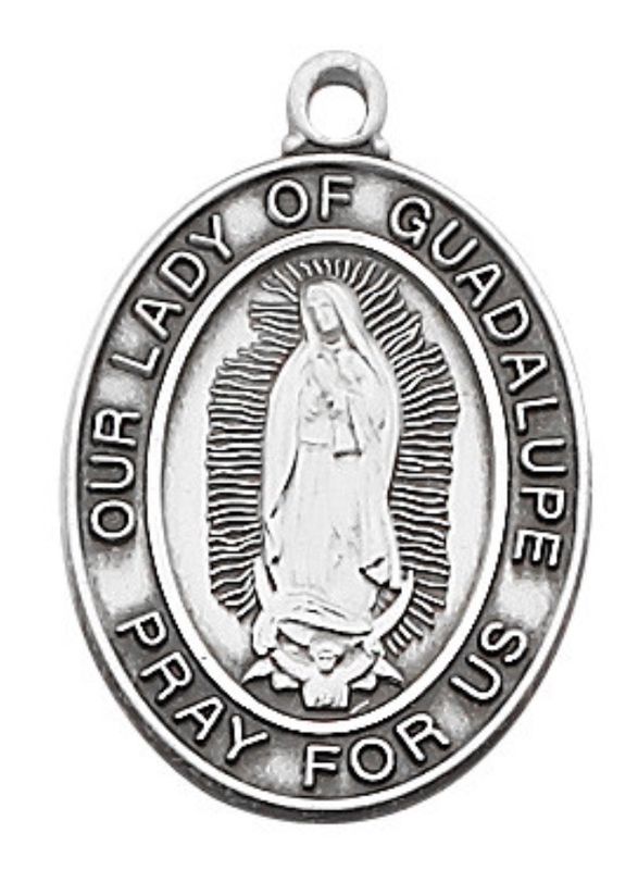 Sterling Silver Guadalupe Oval Medal on 18" chain