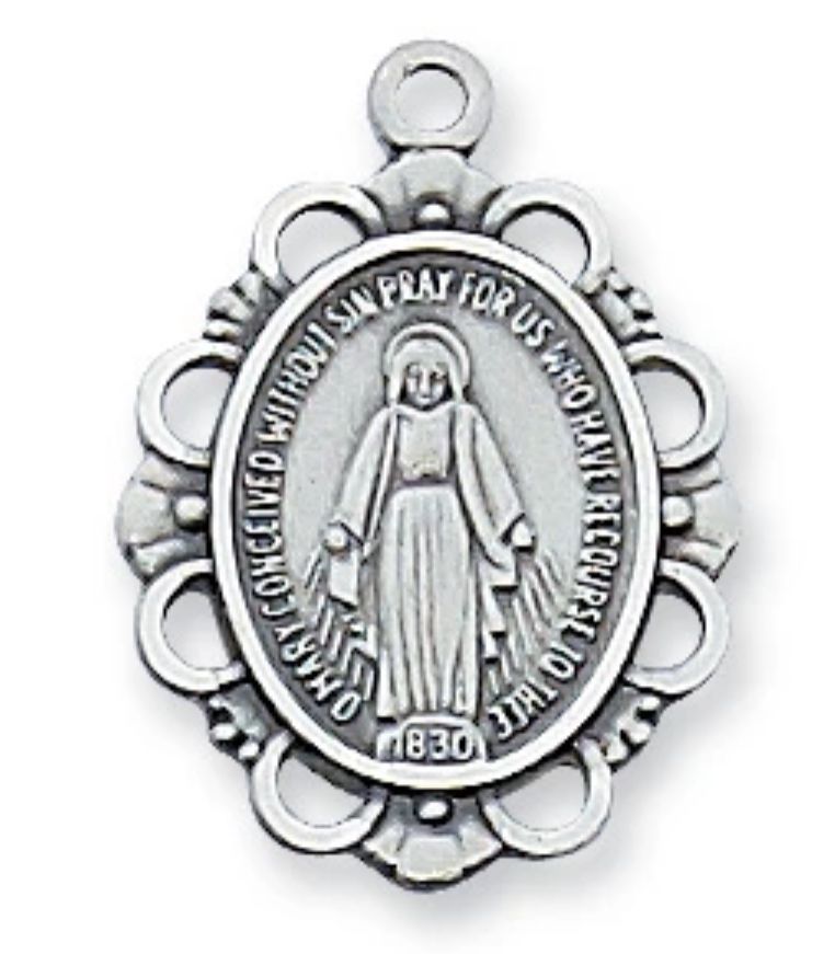 Miraculous Medal Sterling Silver on Adjustable 16-18" Rhodium chain